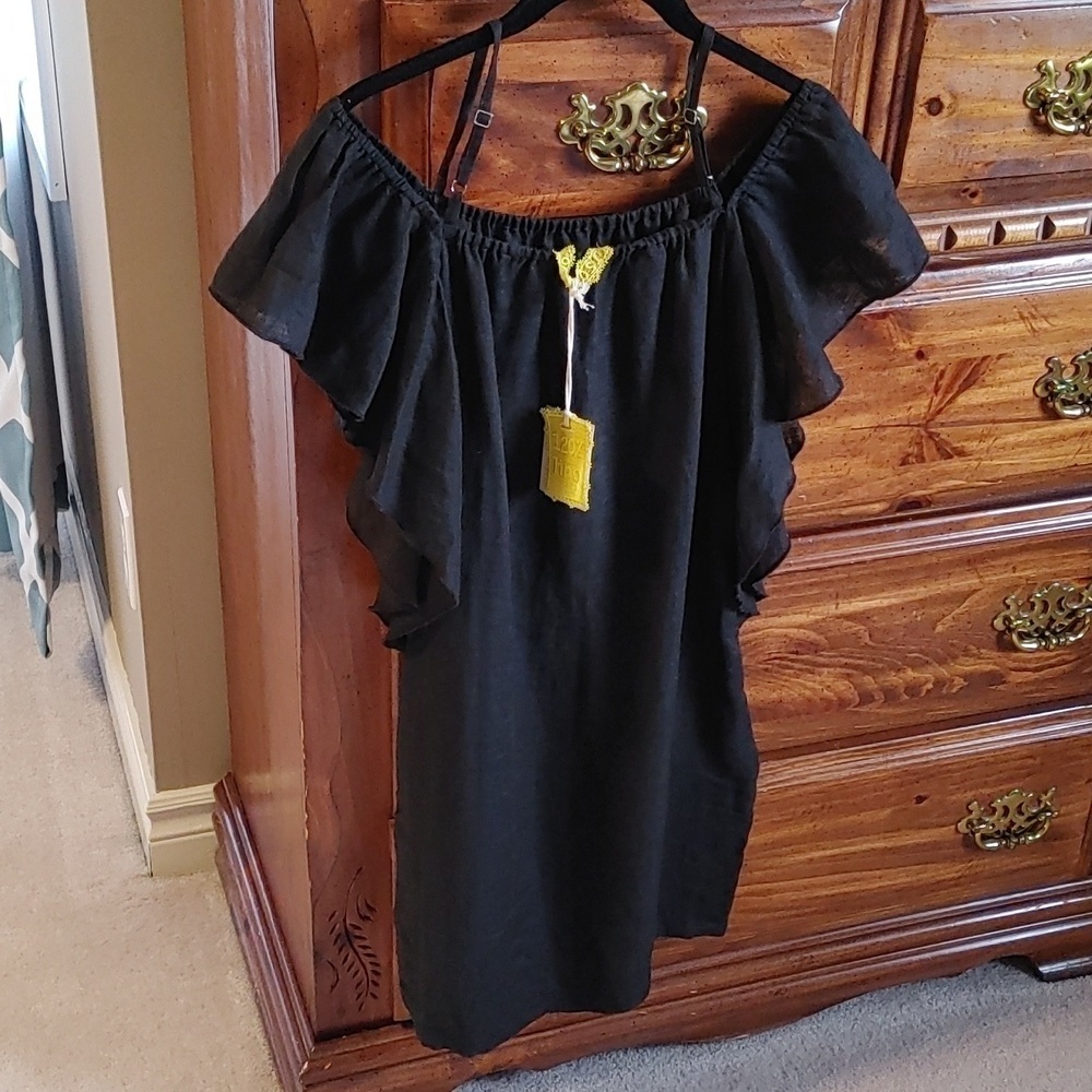 NWT Made in Italy Black Linen Mini Dress